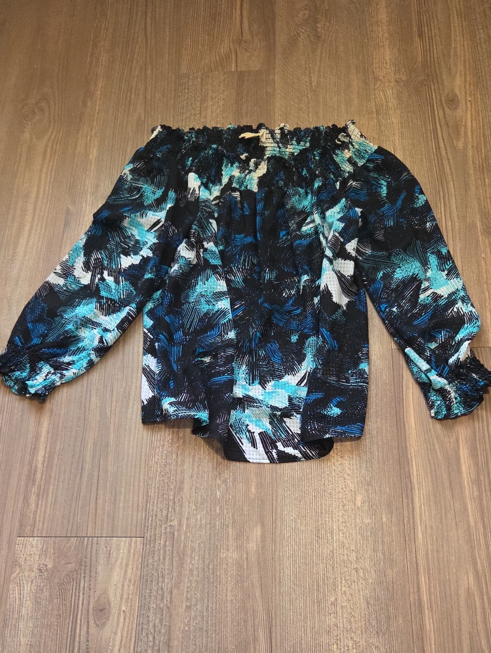 MICHAEL Michael Kors Black Teal Cream Off-Shoulder Blouse